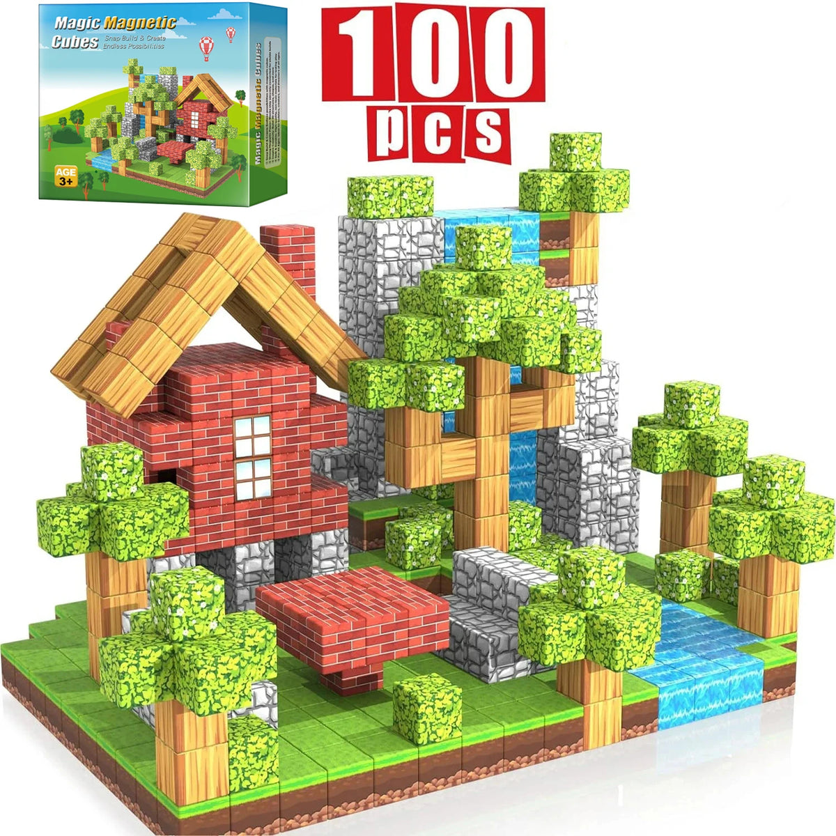 LEGO inspirado no Minecraft – 100 Peças Magnéticas 🧲